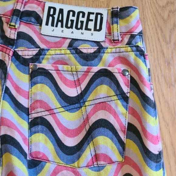 RAGGED PRIEST HIGH RISE STRAIGHT LEG JEANS WAVY PYSCHEDELIC HIPPIE MOD RIGID 26 - Picture 7 of 9
